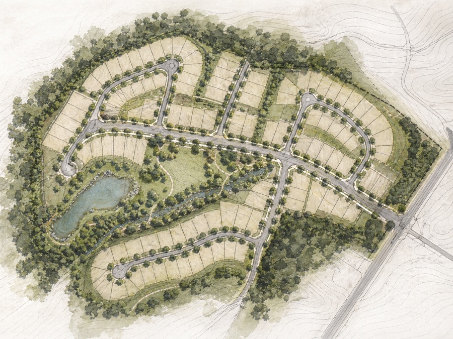Residential neighborhood plan example with lot layouts and green space